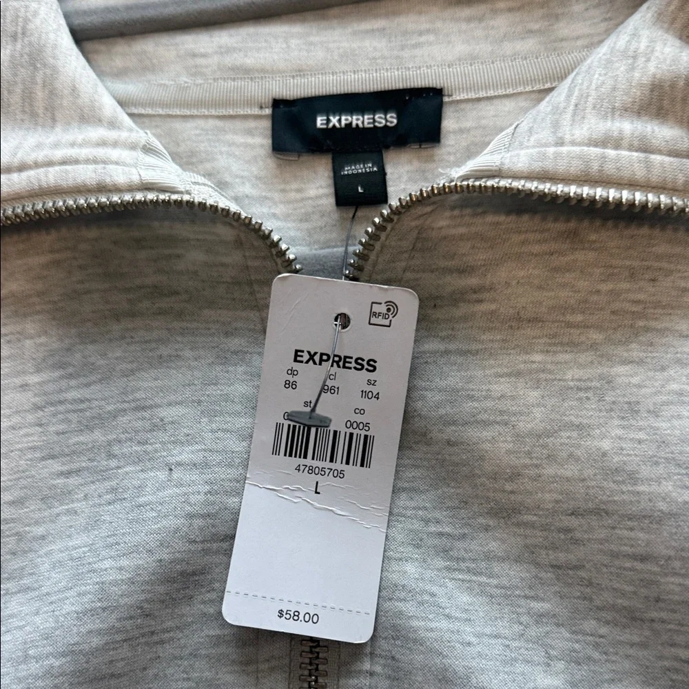 Gray Quarter-Zip Pullover- express new with tags! Size Large womens - Picture 2 of 9